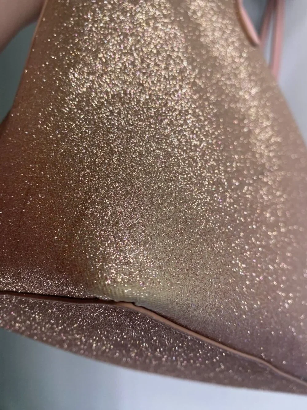 Kate Spade New York Rose Pink Glitter Tote With Pink Handles Rose Gold
